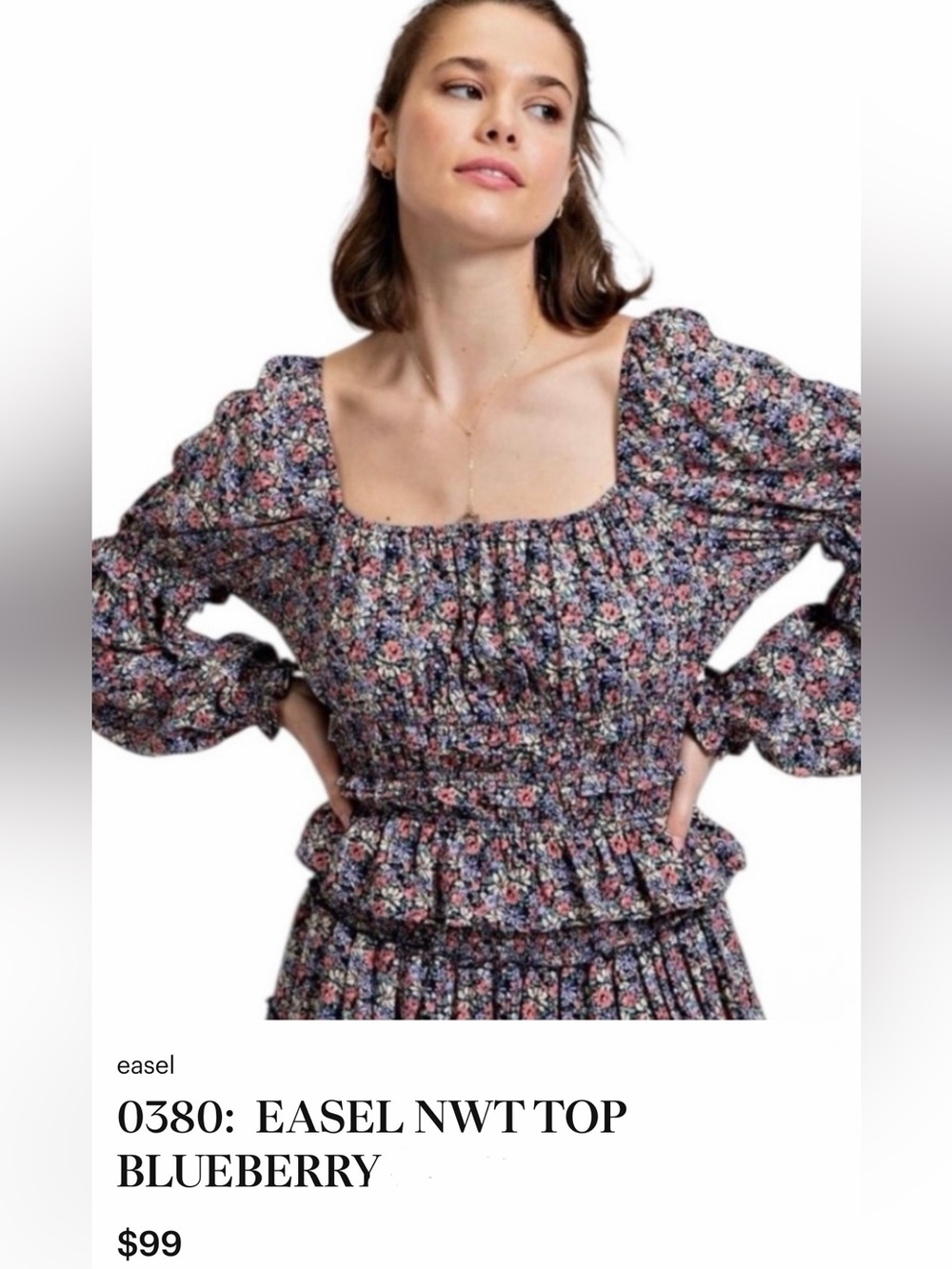 EASEL NWT PEASANT TOP BLUEBERRY -SIZE MED